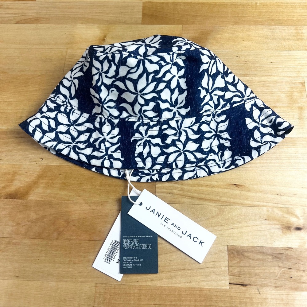 Janie and Jack Reyn Spooner Bucket Hat Kids 4 - 5 Navy Tropical Floral Print NEW